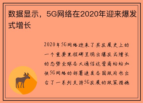 数据显示，5G网络在2020年迎来爆发式增长