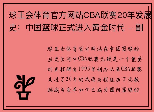 球王会体育官方网站CBA联赛20年发展史：中国篮球正式进入黄金时代 - 副本 (2)