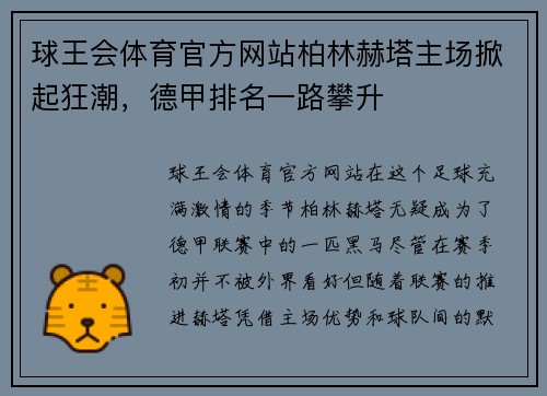 球王会体育官方网站柏林赫塔主场掀起狂潮，德甲排名一路攀升